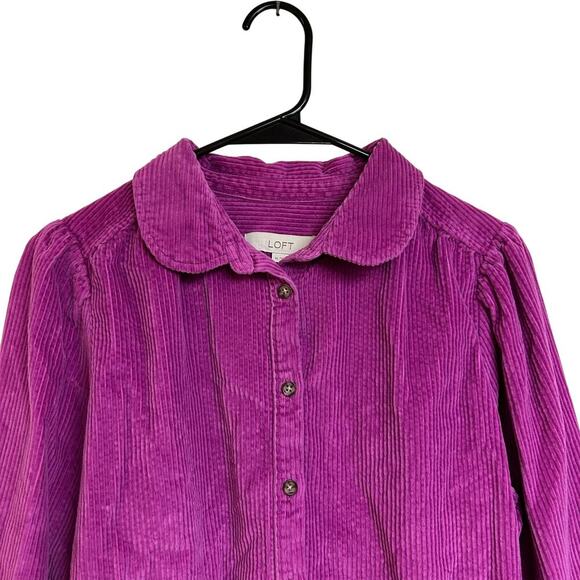 Loft Fuchsia Corduroy Button Front Shirt Long Sleeve Berry Pink Feminine Size M - Picture 2 of 6
